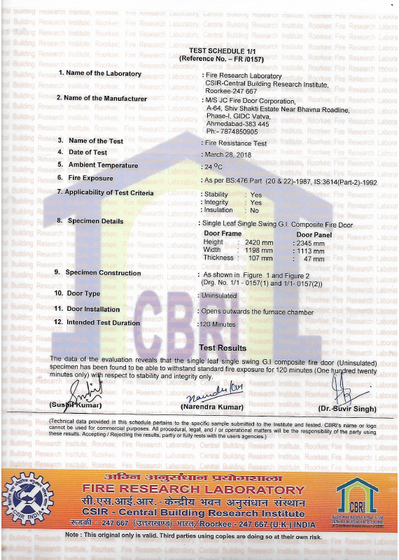Quality certificate